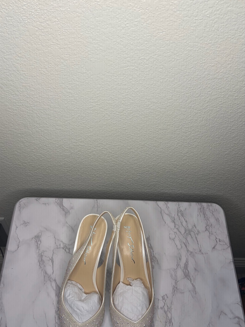 Betsey Johnson Champagne Glitter Slingback Heels